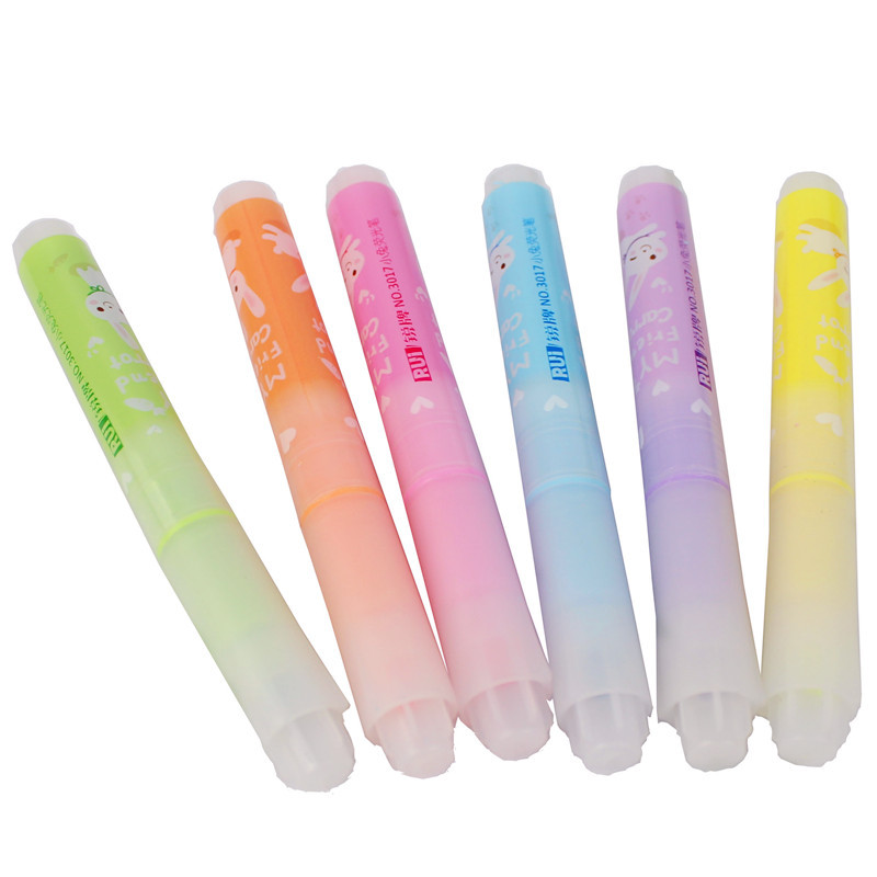 h7 彩色斜头6色荧光笔小兔迷你糖果色记号笔标记笔绘画涂鸦笔3017