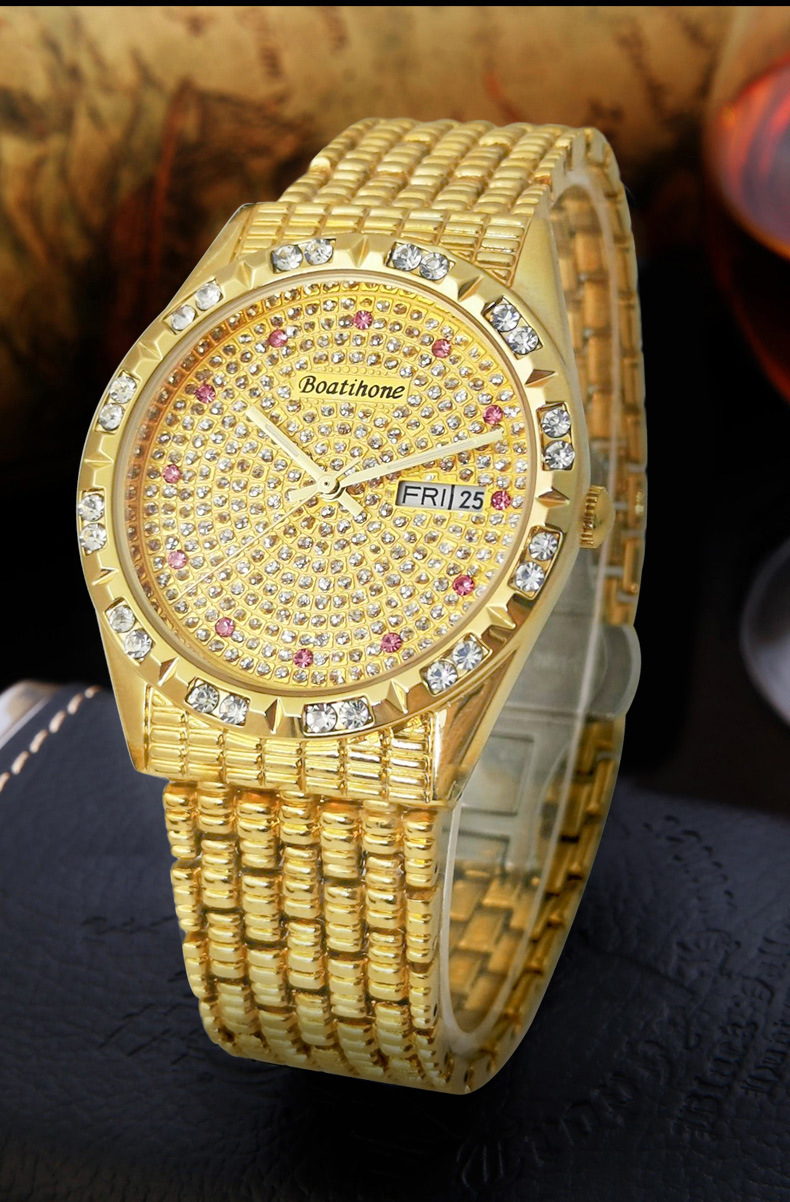 镶钻满天星男机械表厂家贴牌批发全自动机械表时尚潮流夜光双日历