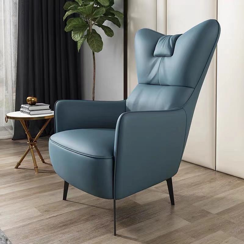 设计师北欧风客厅单人高背真皮沙发椅阳台休闲皮质座椅欧式老虎椅