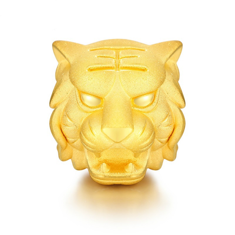 缅甸砂金霸气生肖虎头镀24l真黄金男女老虎转运珠路路通手链饰品