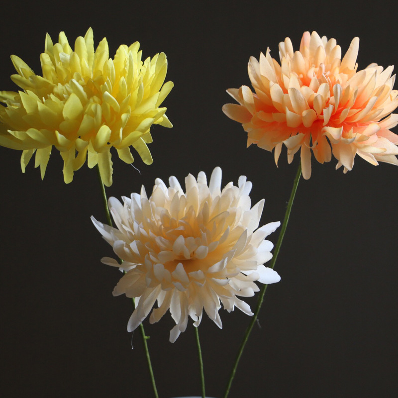 厂家直销菊花假花单支金丝菊仿真花清明祭祀扫墓手工绢花布花装饰