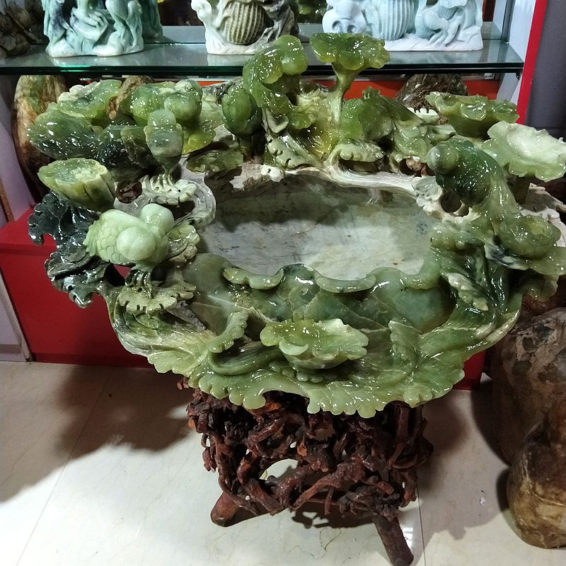 岫玉鱼缸摆件玉石缸落地玄关送礼一体雕刻3980元起包邮