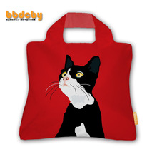 红底黑白猫折叠环保购物袋买菜包妈咪包企业福袋来图定制印logo