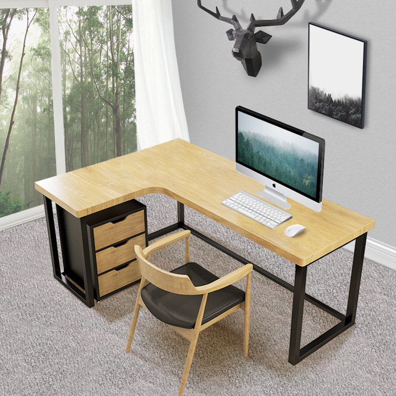 简约实木办公桌 转角l型台式电脑桌子家用写字台办公室职员工作台