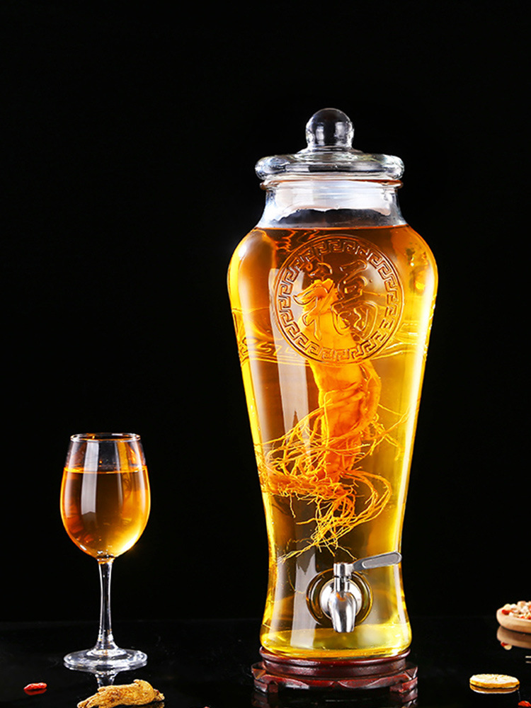 人参泡酒瓶储物密封罐福宝玻璃瓶加厚药酒瓶带龙头酒坛子10斤20斤