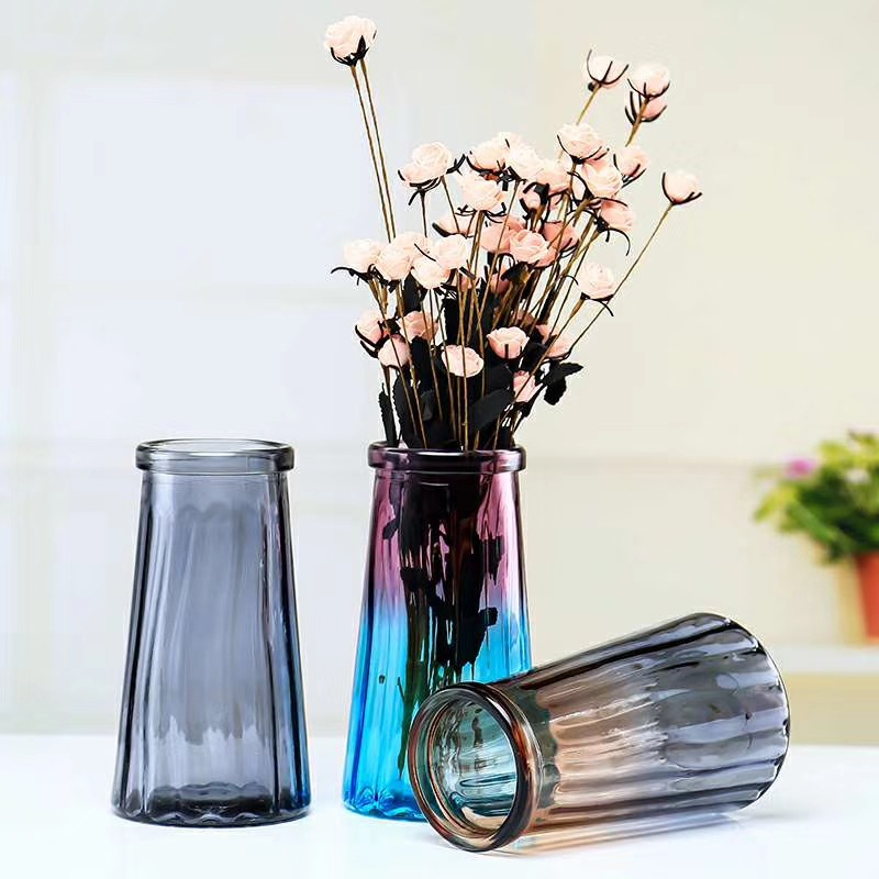 北欧创意锥形玻璃花瓶透明水培插花花器摆件工艺品客厅装饰摆件