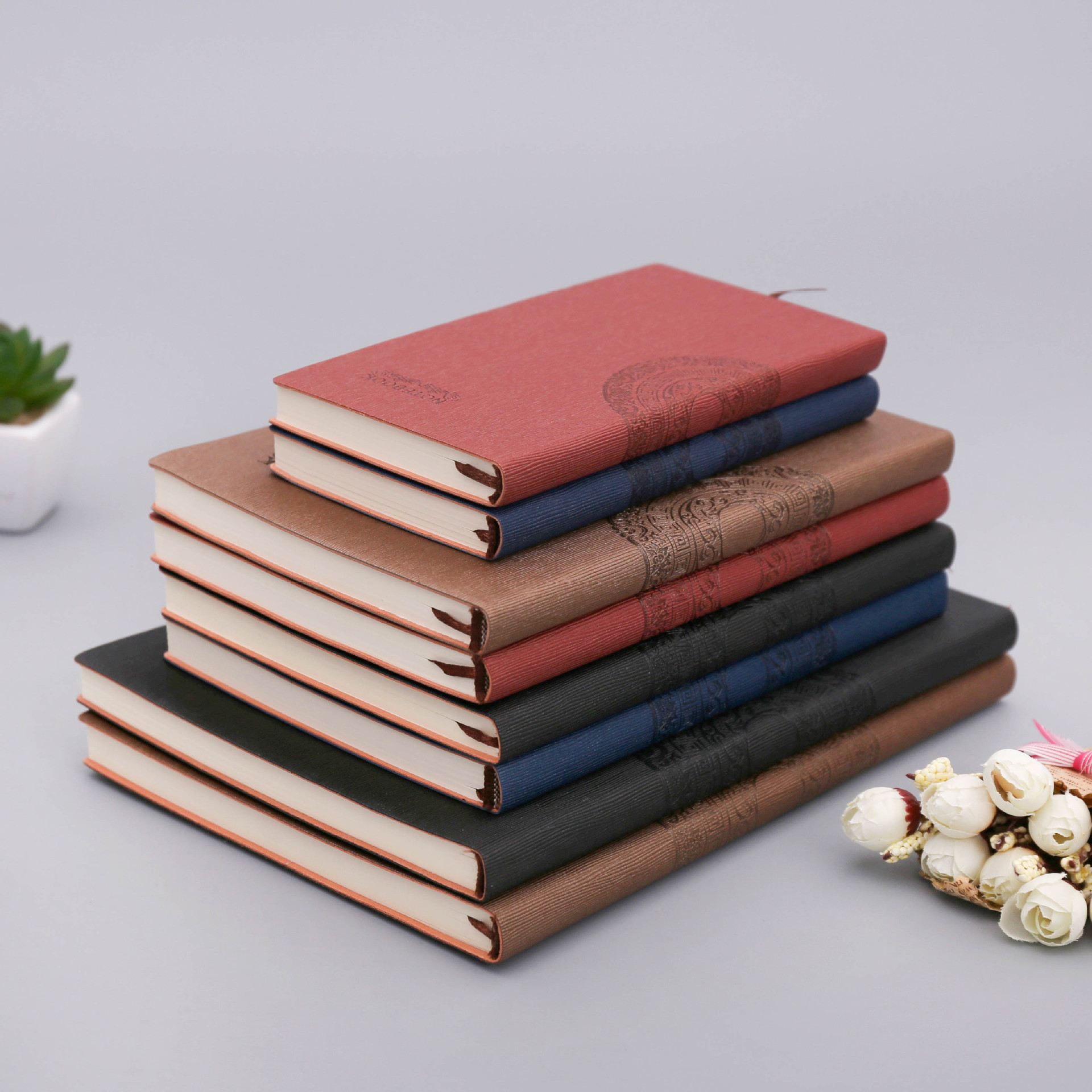 中国复古风软皮笔记本 四色变皮革100张办公文具会议记录本本子