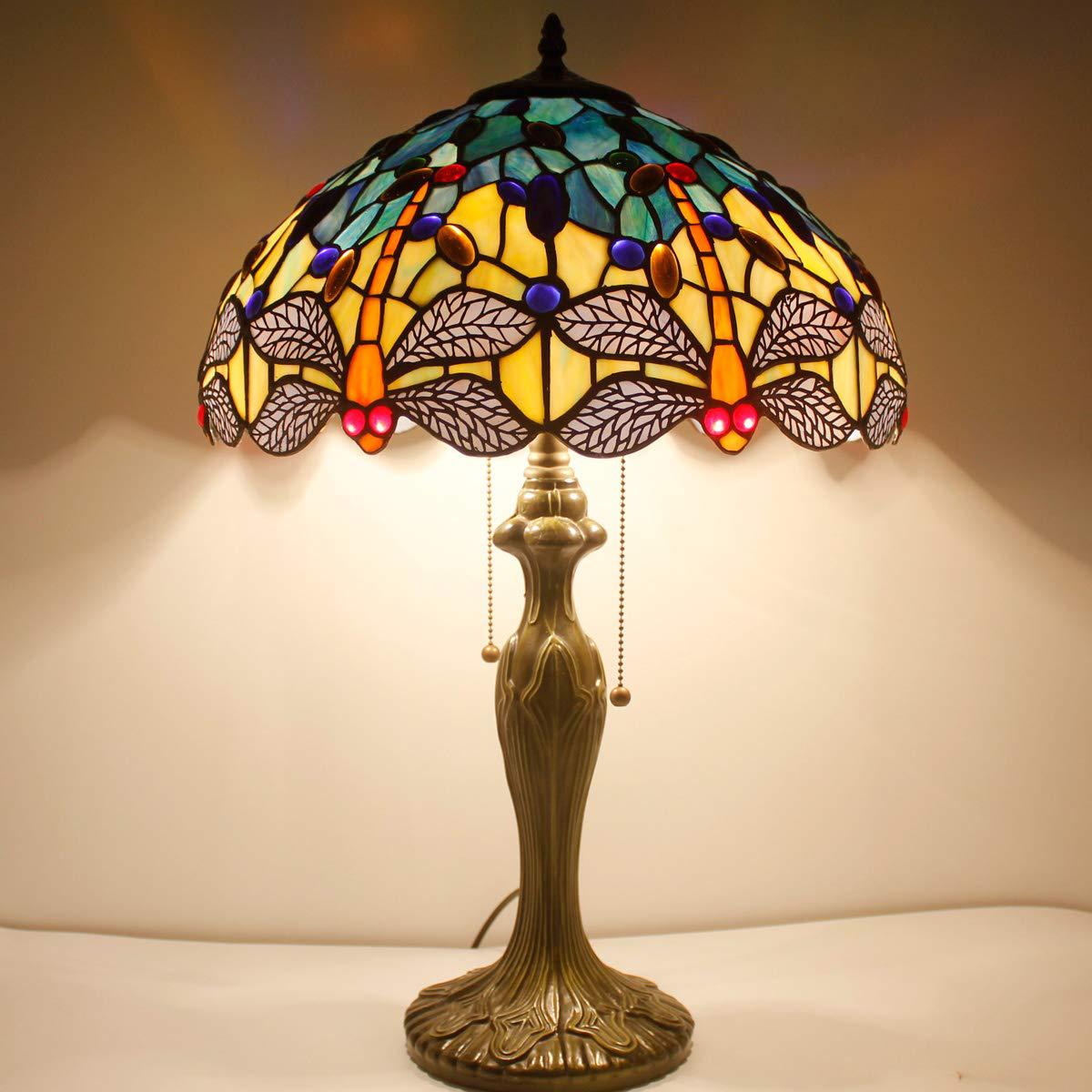 厂家直销台灯田园红色飞舞蜻蜓卧室客厅书房彩色玻璃蒂凡尼灯具