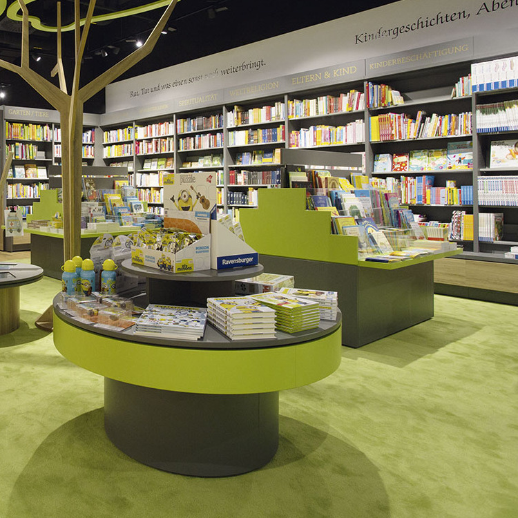 简约书店书架木质图书展示柜 创意设计书店展示台圆形 图书柜书柜