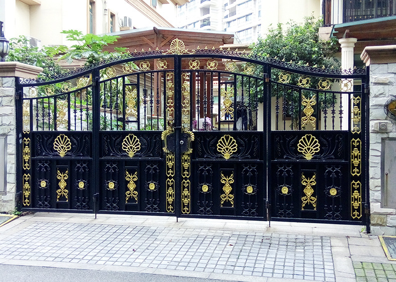 庭院铸铁豪华大门 户外花园电动门 欧式封板铁艺大门 佛山厂家