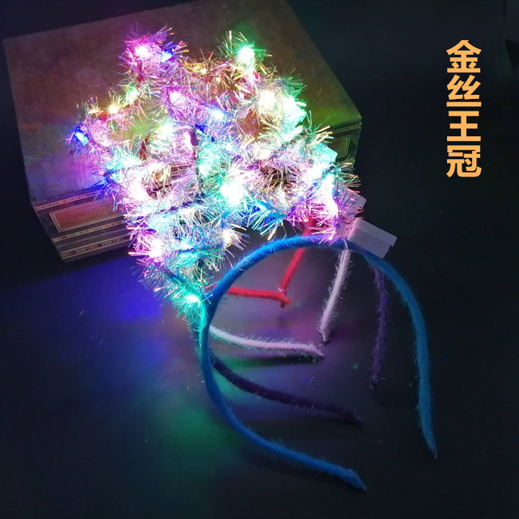 Children's Glowing Headdress Gold Silk Cat Ears with Light Garland Flash Rabbit Ears Hair Hoop Night Market Stall Toy Gift