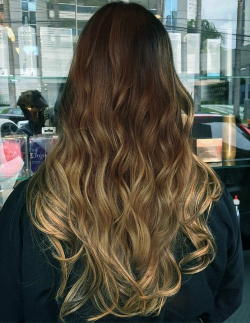 wish假发女士欧美化纤发混金棕色挑染色假发渐变中分长卷发套