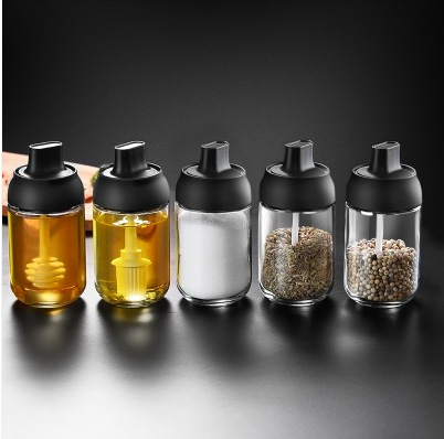 new label moisture-proof cover and spoon integrated seasoning jar multi-functional seasoning box glass sealed spice bottle spot