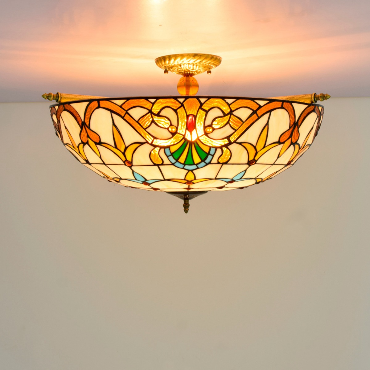 65cm创意巴洛克蒂凡尼彩色玻璃小客厅餐厅酒吧卧室艺术半吸顶灯