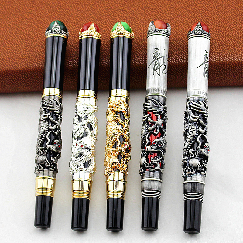 金豪龙王戏珠精工龙笔浮雕明尖螺旋笔帽铱金笔商务办公送礼钢笔