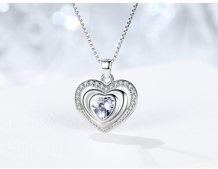 s925纯银项链女韩版简约心型吊坠锁骨链时尚森系网红学生银饰批发