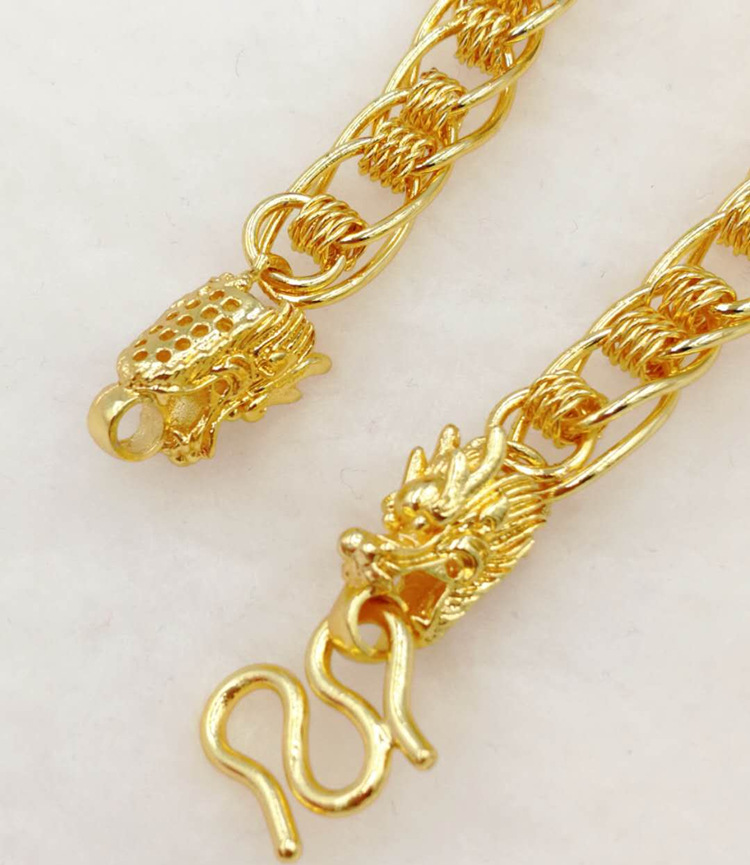 批发黄铜镀金男士龙头项链真空电镀仿黄金婚庆首饰精品连环扣项饰