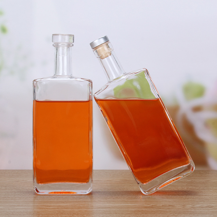 无铅玻璃扁酒瓶方形透明红酒瓶按需定制密封药酒瓶加厚玻璃酒瓶