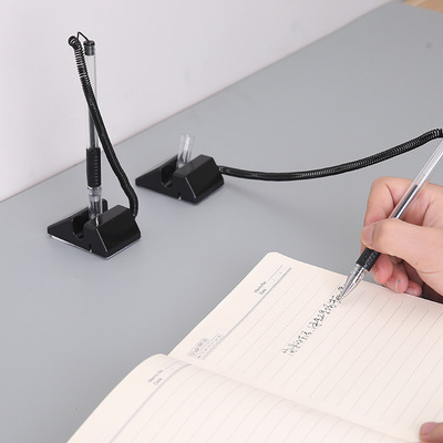 b3文具台笔办公中性笔柜台桌面可粘贴固定带绳吧台笔黑色签字