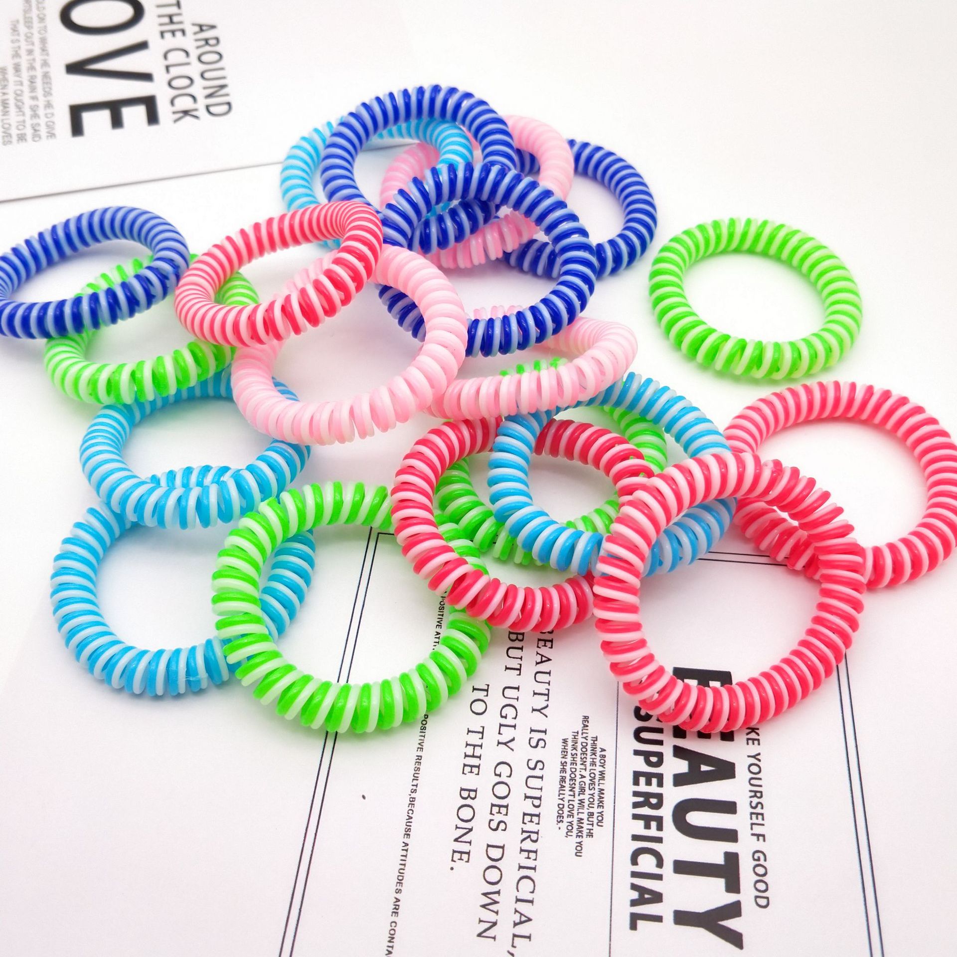 工厂直销电话线手环 双色驱蚊手环 防蚊电话线圈植物精油防蚊圈