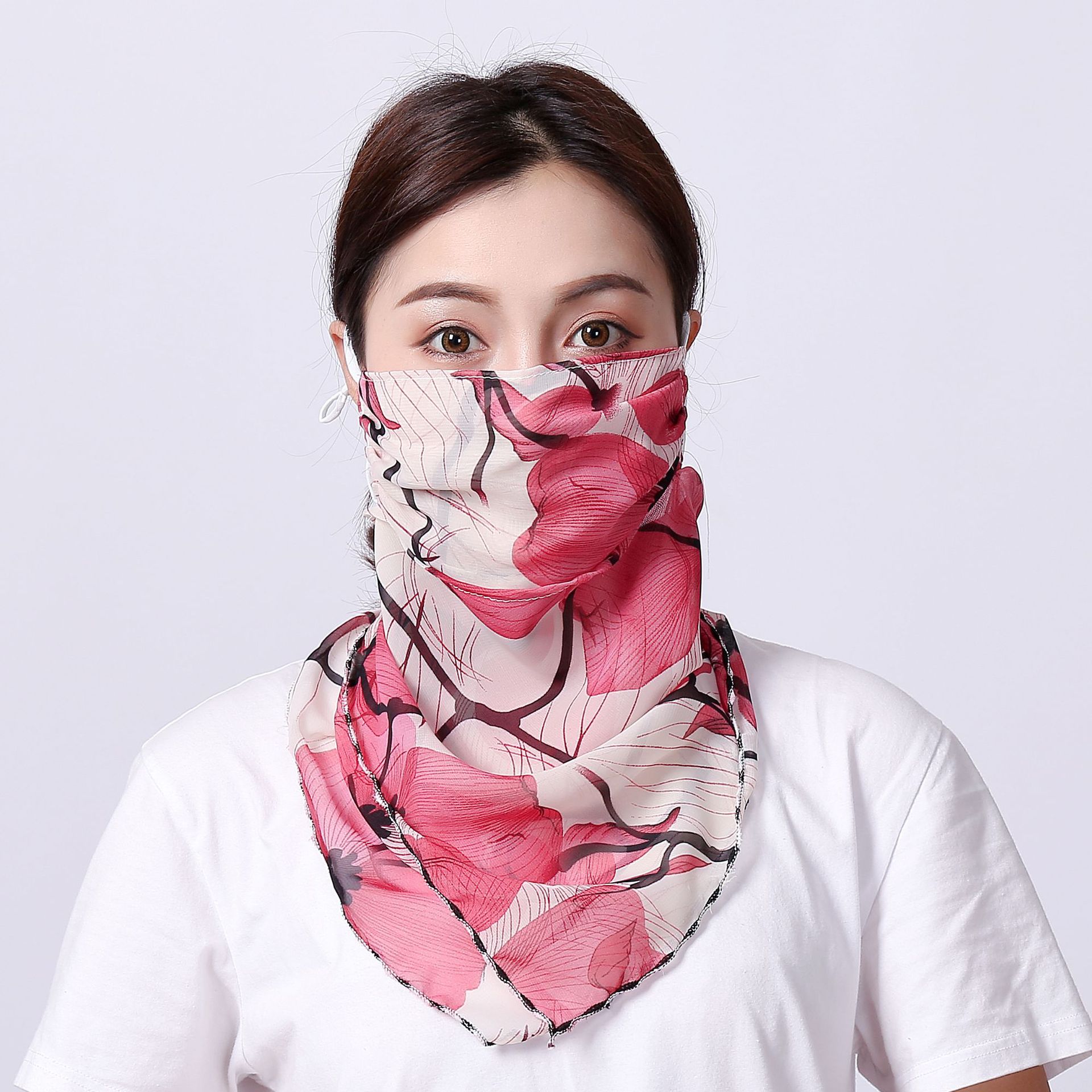 春夏两用防晒护颈遮脸面纱女开车围脖小方丝巾面罩紫外线透气口罩