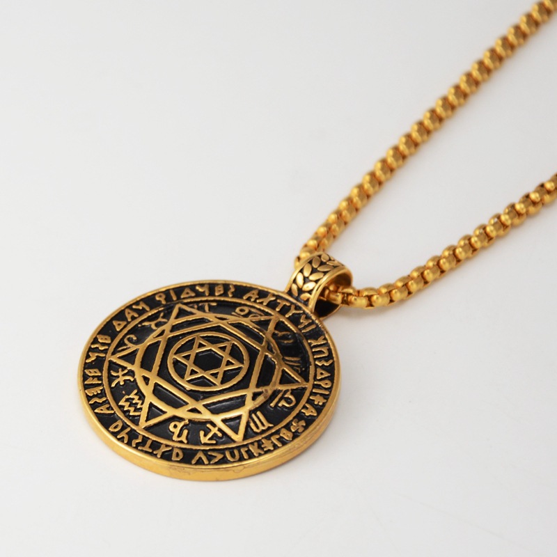 2019款欧美夜店嘻哈个性小封印六芒星钛钢项链挂饰男女款stn2547