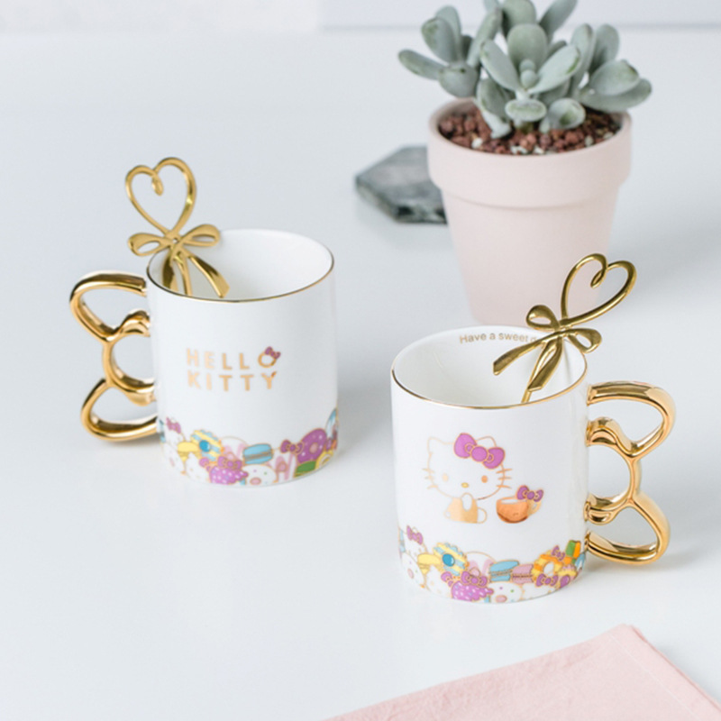 Girly Heart Cute Gold Outline Ceramics Mug Office Water Glass Home Breakfast Coffee Cup Milk Cup Couple's Cups