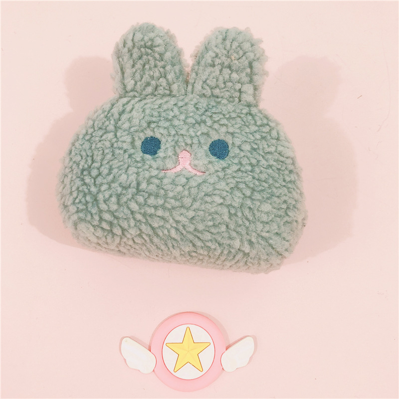 韩国ins毛绒兔子零钱包新款羊羔毛绒绣花少女软萌小物收纳化妆包