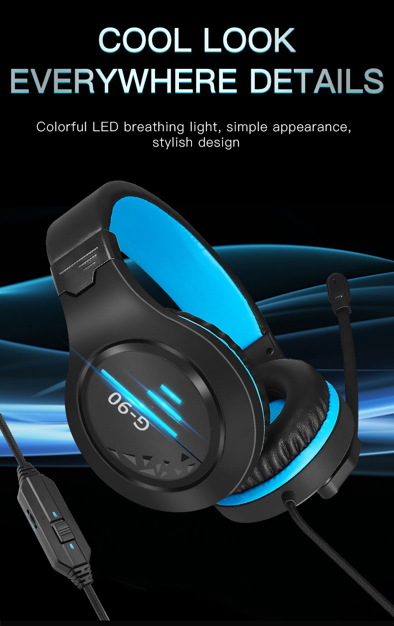 现货供应冠歌g90电脑头戴式耳机呼吸灯游戏耳机2.2米编织线长耳机