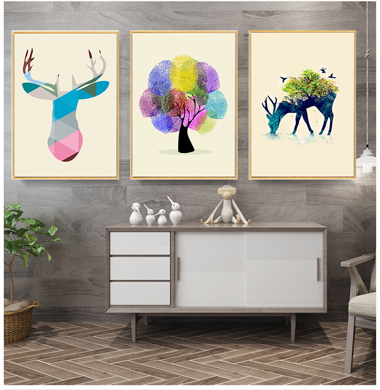 慕白北欧装饰画麋鹿壁画挂画餐厅卧室客厅墙画简约现代森系可定制