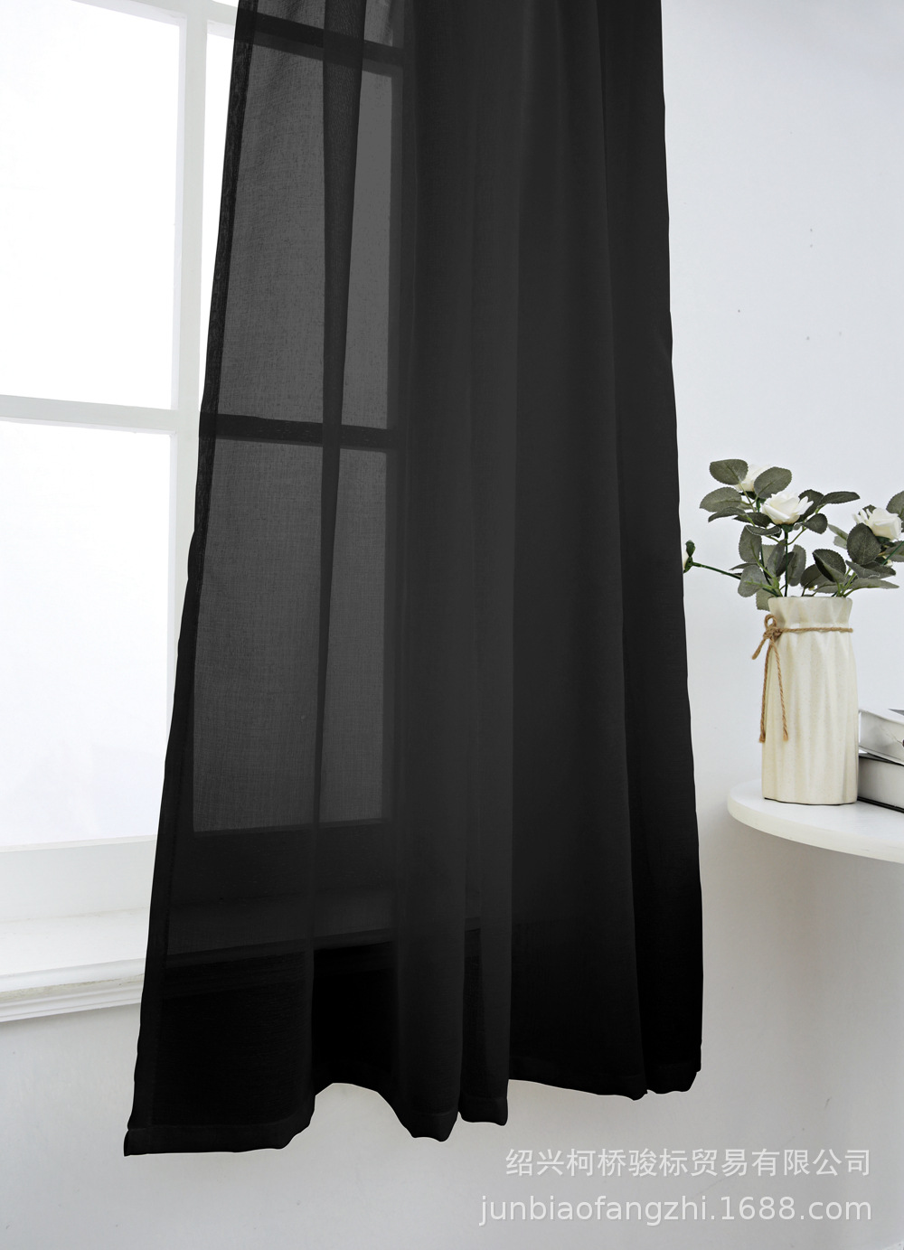 亚马逊热卖纯色现代简约穿杆透光小窗帘窗纱帷幔厨房书房咖啡短帘