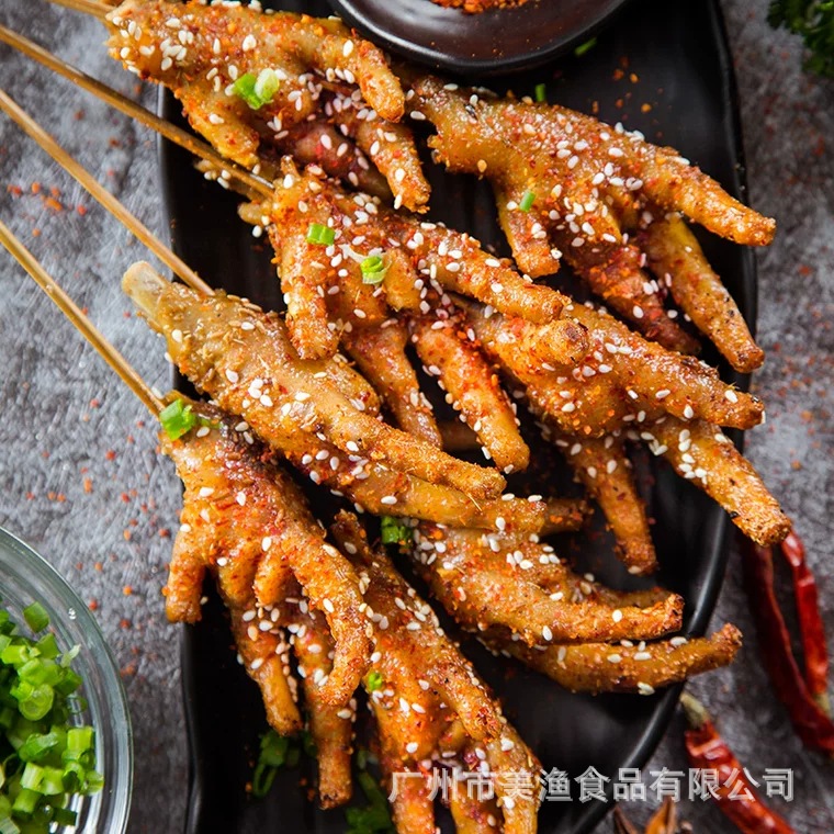 冷冻鸡爪串 凤爪串 腌制 烧烤 半成品食材 鸡脚串 烤串 100串/件