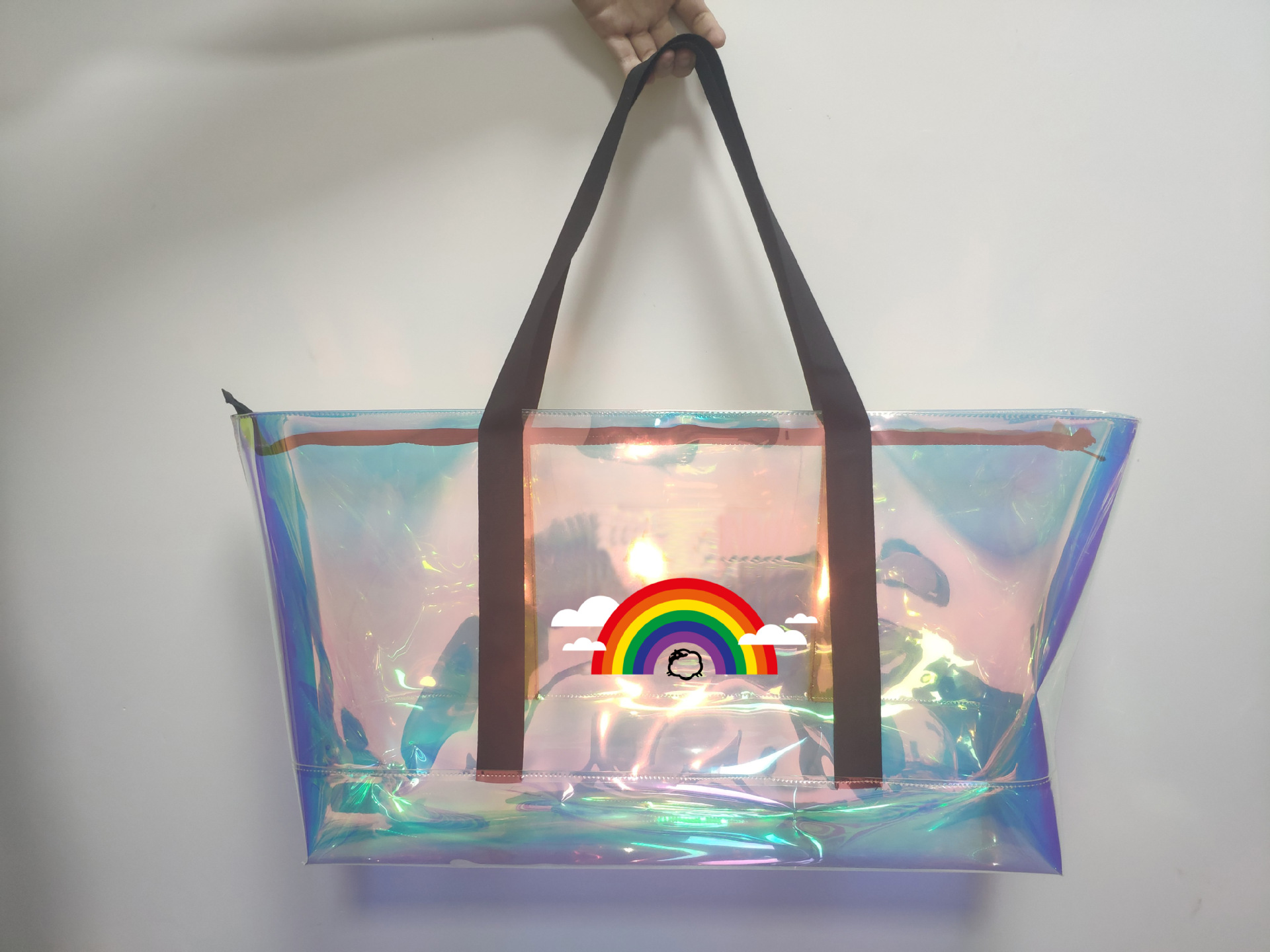 厂家直销新款pvc创意手提镭射环保袋幻彩包镭射包收纳袋果冻包