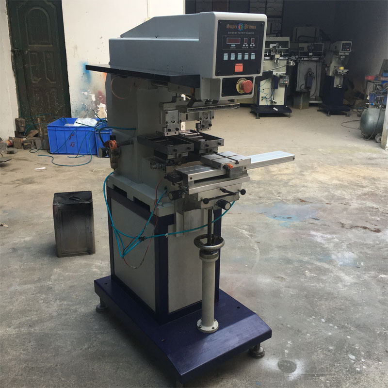 二手小型恒晖双色左右穿梭气动油墨移印机不规则面图案商标印刷机