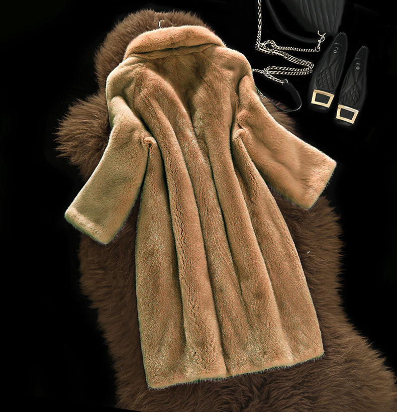 2019冬季新款仿獭兔绒皮草外套女西装翻领韩版大衣中长款仿水貂绒