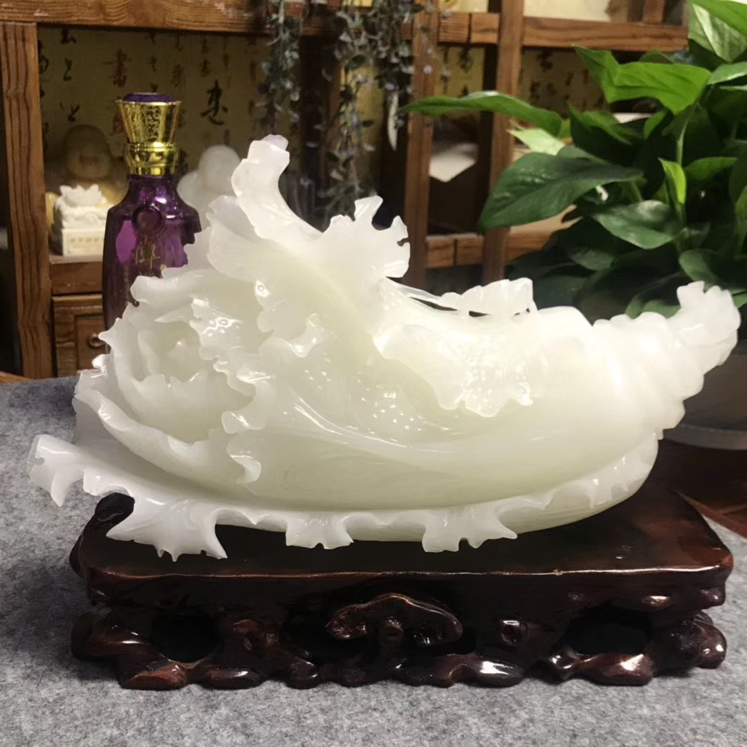 源头厂家阿富汗玉白菜摆件冰种巴玉白菜佰财如意家居工艺品大摆件