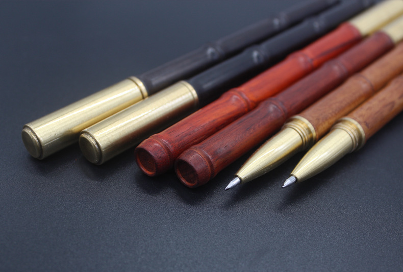 仿竹节木笔刻字商务宝珠笔檀木笔杆网红款木头笔红木签字笔定制