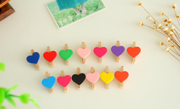 家用 彩色木质夹子爱心夹子照片夹子麻绳小木夹婚礼相片夹照片墙