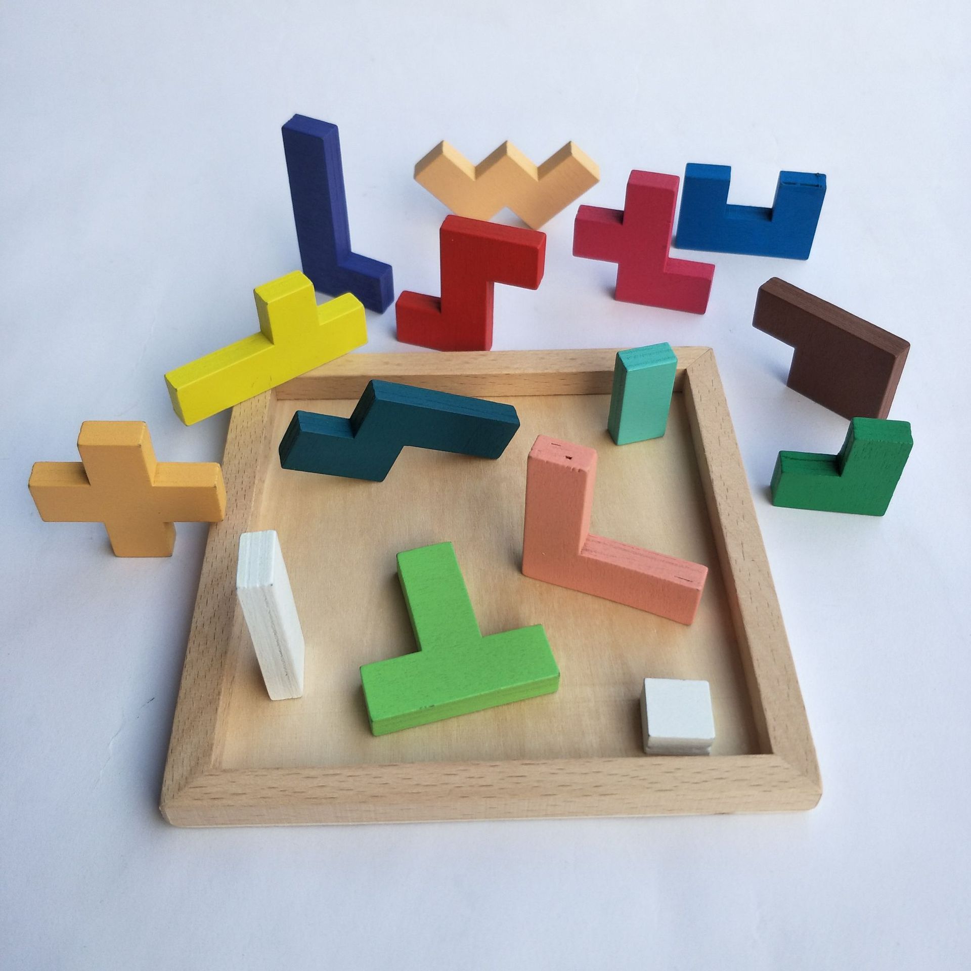 儿童益智俄罗斯方块积木早教木制拼图亲子互动木质游戏拼板玩具