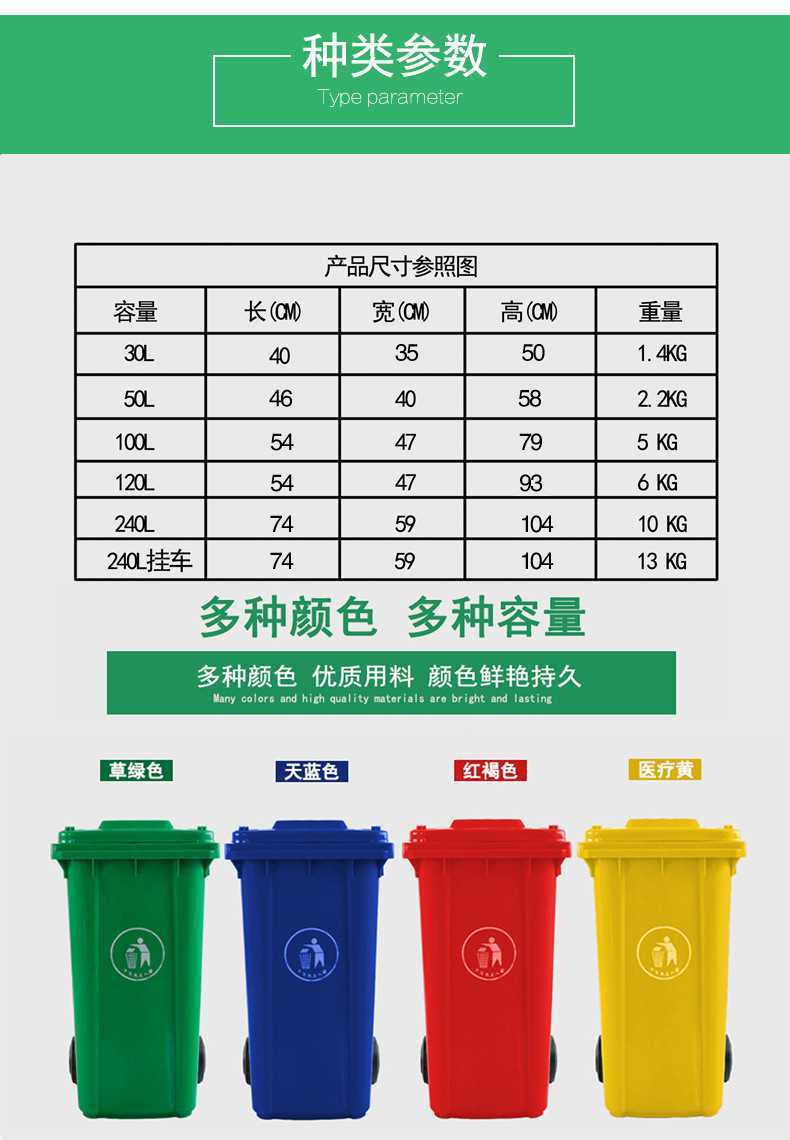 厂家直销大号果皮垃圾箱120l加厚长方形环卫垃圾桶户外防磨果皮箱