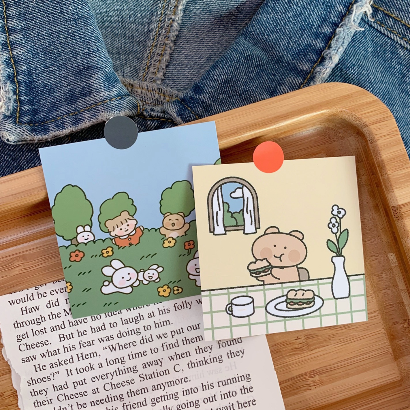 韩版ins风贴纸森林女孩6张手账装饰卡片墙面装饰卡片拍照道具墙贴