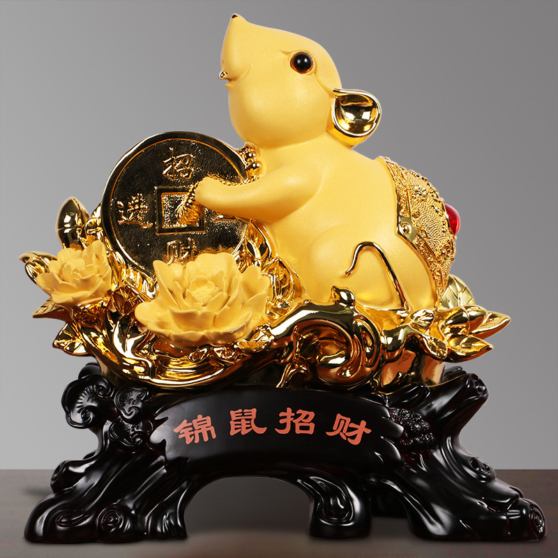 雅信金色招财鼠摆件生肖鼠年锦鼠招财公司银行保险礼品采购送客户