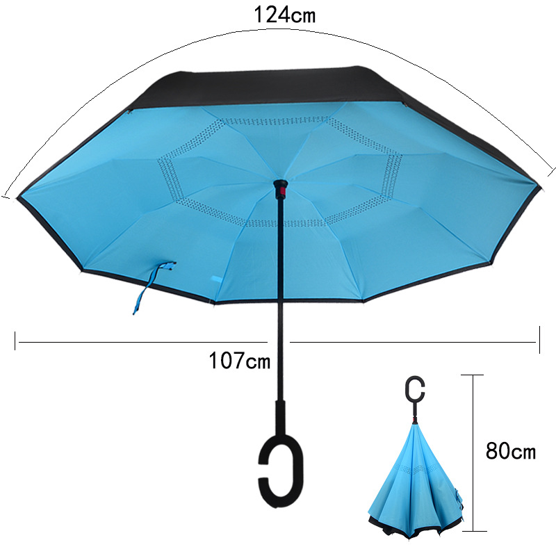 Hand Free Double Layer Gift Umbrella Custom Car Reverse Umbrella Advertising Umbrella Custom Straight Rod Solid Color All-Weather Umbrella Printing Logo