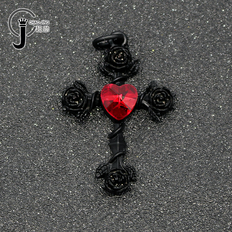 超劲玫瑰十字架镶钻复古哥特立体高档镶钻合金喷漆厂家直销现货