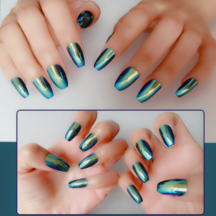 欧美变色镜面新幻彩金属甲片甲型手甲片美甲甲片假指甲假贴片24片