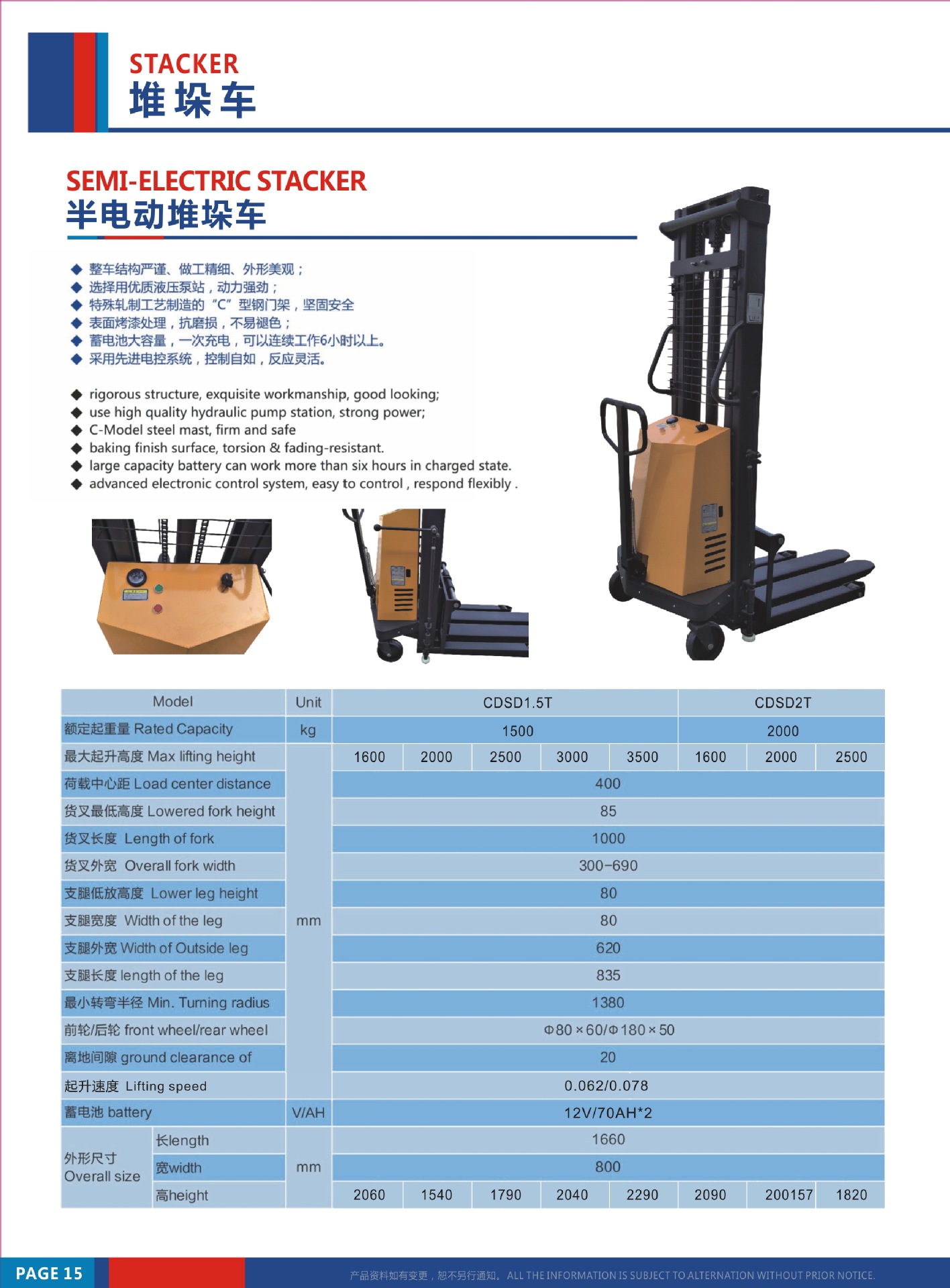 基准车型技术参数表(货叉不要,改为圆棒串杆货叉)