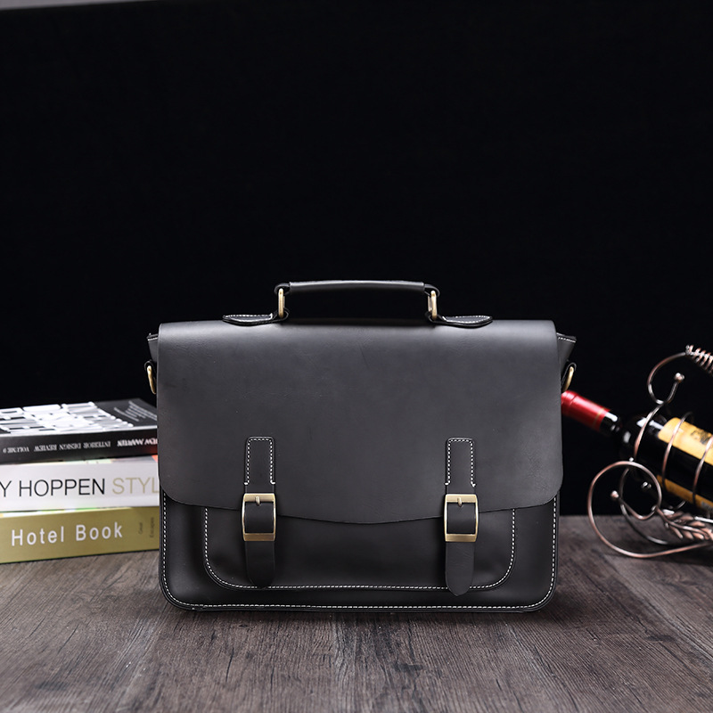 2023 New Men's Business Pu Leather Briefcase Men's Shoulder Bag Messenger Bag Large Capacity Horizontal Retro Men's Bag