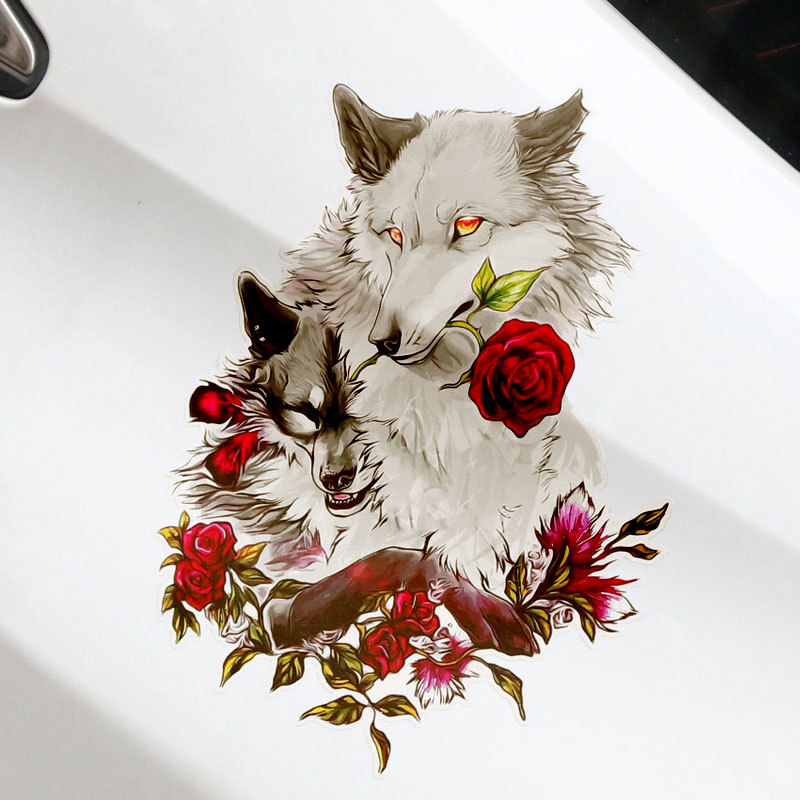 抖音网红汽车个性玫瑰狼车贴车身贴划痕贴3d立体后窗玻璃装饰贴纸