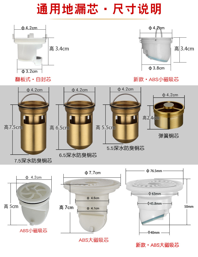 地漏防臭全铜圆形卫生间浴室阳台通用下水芯三通盖洗衣机两用地漏