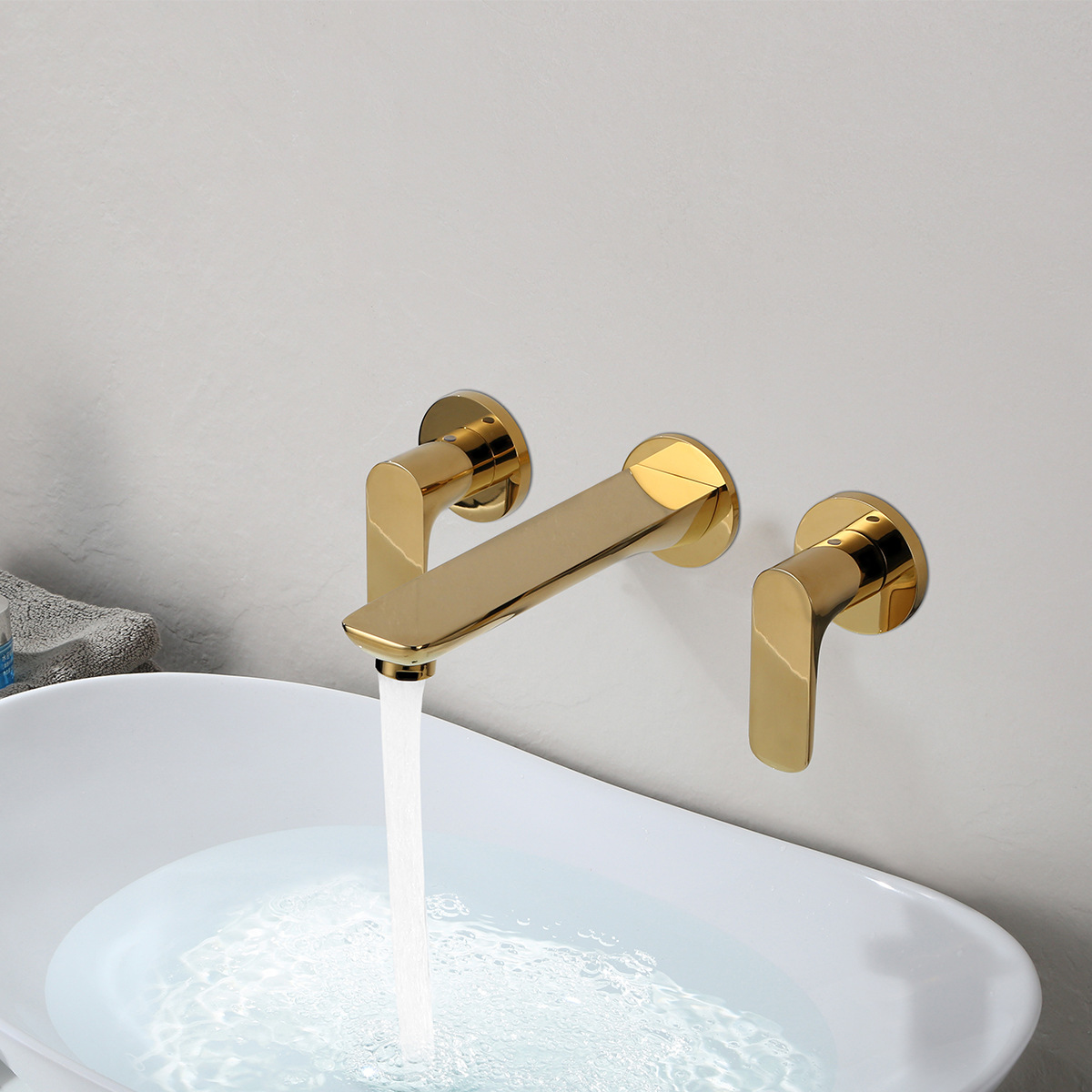 凯众源 铜墙出水洗脸盆面盆暗装台盆洗手盆金色入墙式冷热水龙头